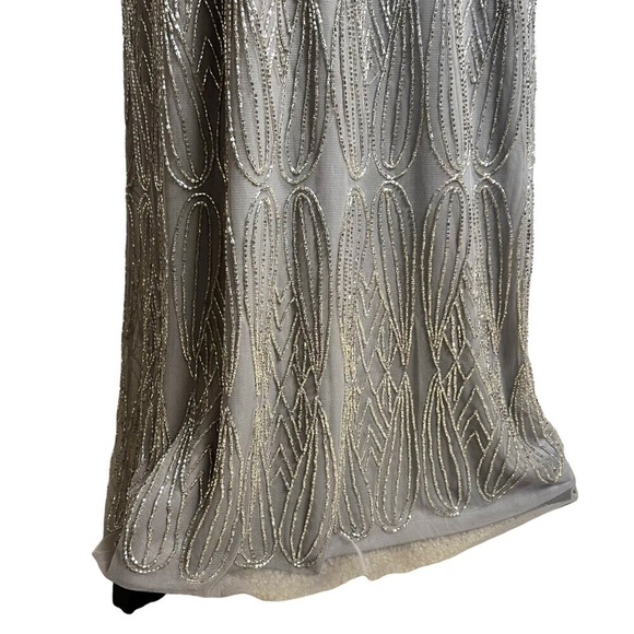 JS Collections Illusion Yoke Beaded Column Gown Dress Silver / Grey plus Formal - Picture 7 of 15